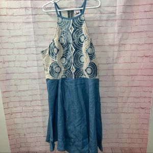 *NEW* Selfie Leslie Blue Denim Lace Skater Mini Dress M